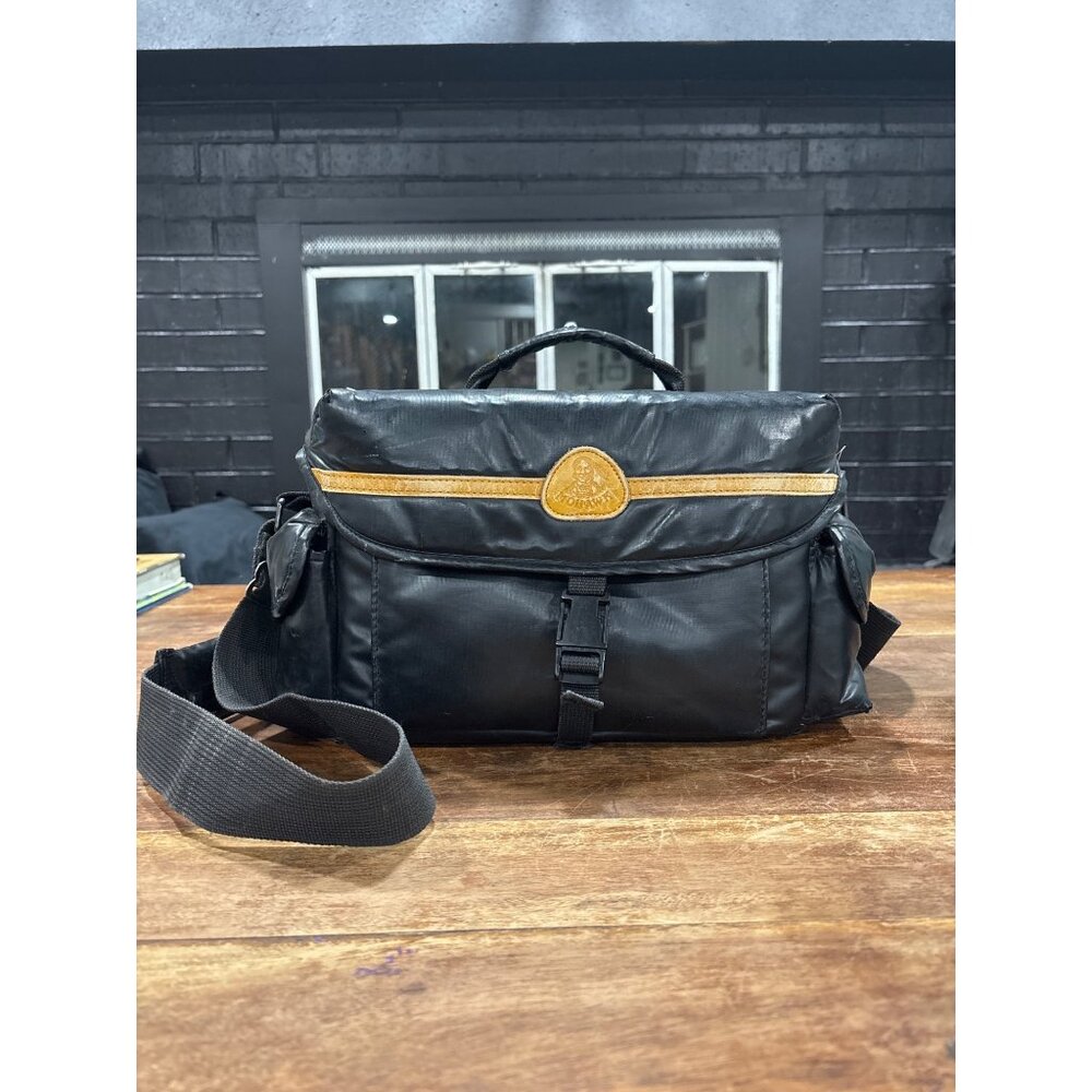 Vintage Mohawk Padded Camera Bag Black With Yellow Logo Patch & Adjustable Strap